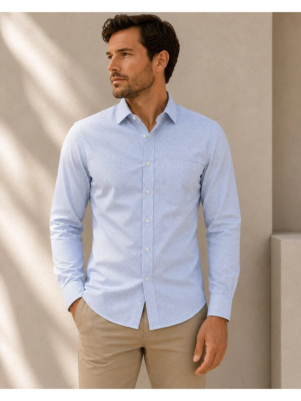 Banana Republic Men’s Slim Non-Iron Dress Shirt M Blue Micro Print 100% Cotton